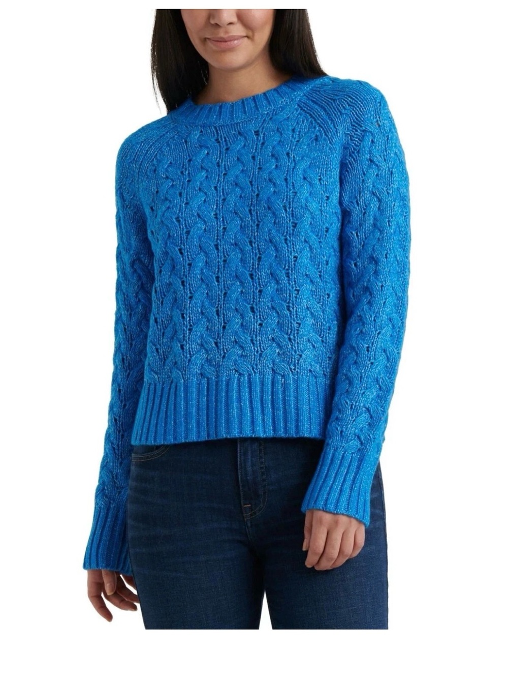 New $99 Lucky Brand Quinn Cable Pullover Sweater in Princess Blue sz Small